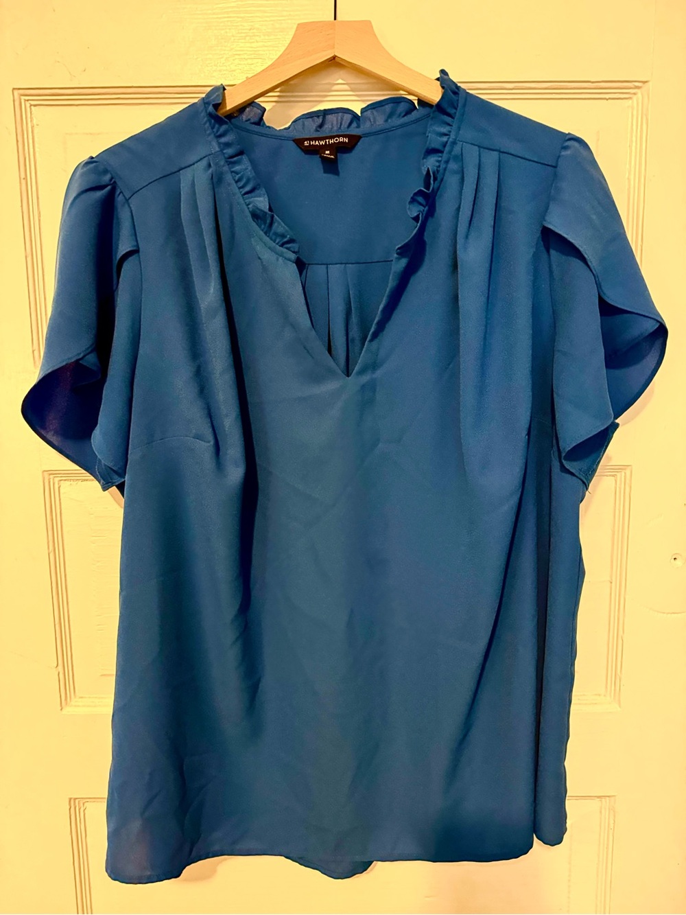 41 Hawthorn Teal Blue Ruffle V-Neck Blouse